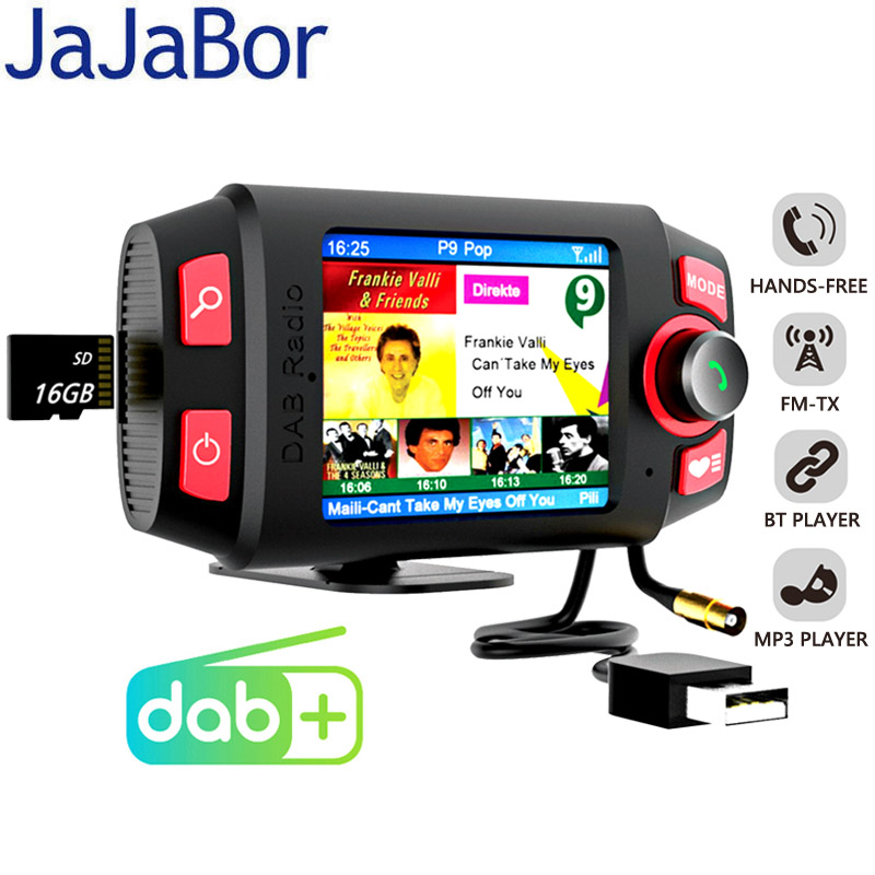 JaJaBor-receptor de Radio DAB para coche, Adaptador de Audio, transmisor FM, Bluetooth, manos libres, soporte de reproducción de tarjeta TF, reproductor MP3 estéreo AUX