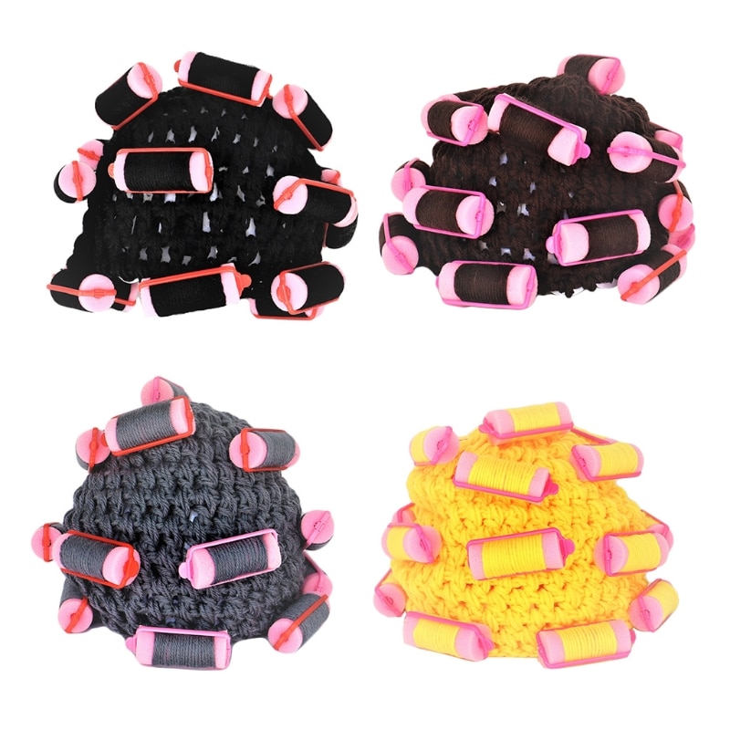 Adult Kids Baby Knitted Hair Roller Curlers Wig Hat Funny Housewife Landlady Cosplay Costume Elastic Head Cover Cap