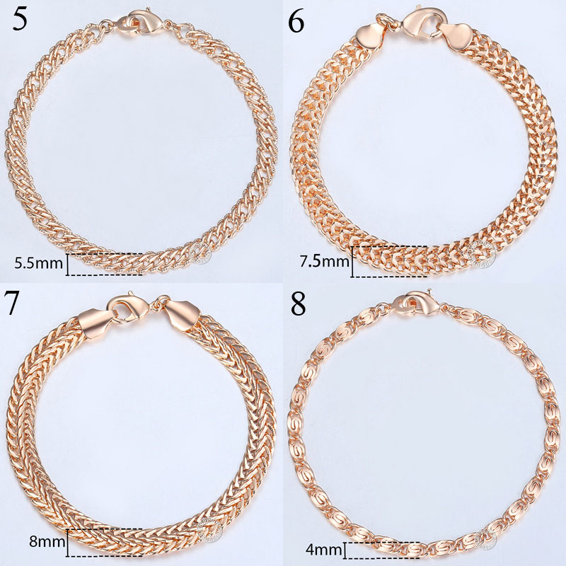 8 Stks/partij Vrouwen Mannen Armband 585 Rose Gold Curb Slak Vossenstaart Venetiaanse Link Armband Meisjes Mode Sieraden 20Cm