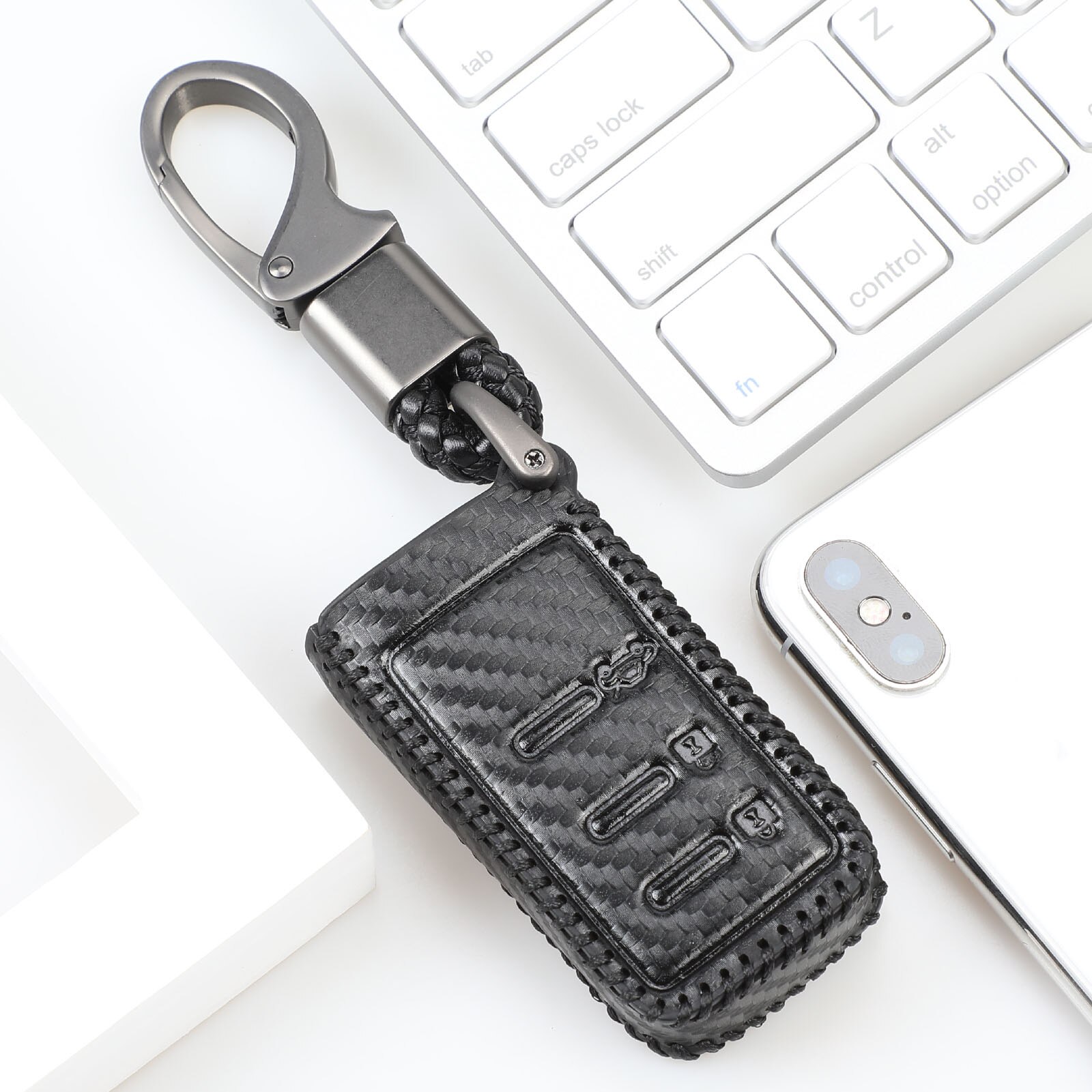 Jingyuqin fiber kolläder nyckelfodral för subaru forester outback legacy  xv 3- knapps smart fob biltillbehör: Svart linje