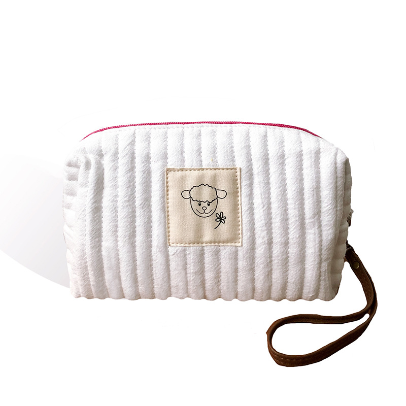 Koreaanse gewatteerde make-uptas voor dames, make-up opbergtas, draagbare toilettas, effen kleur, dames beautycase, etui voor benodigdheden: Wit