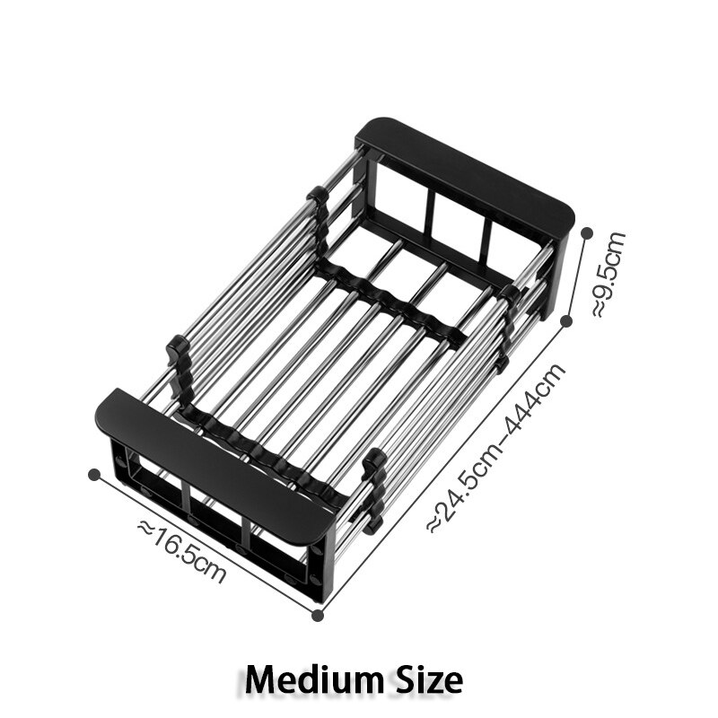 Égouttoir à vaisselle réglable en acier inoxydable, grand évier de cuisine, égouttoir à Fruits et légumes: Medium Size Black