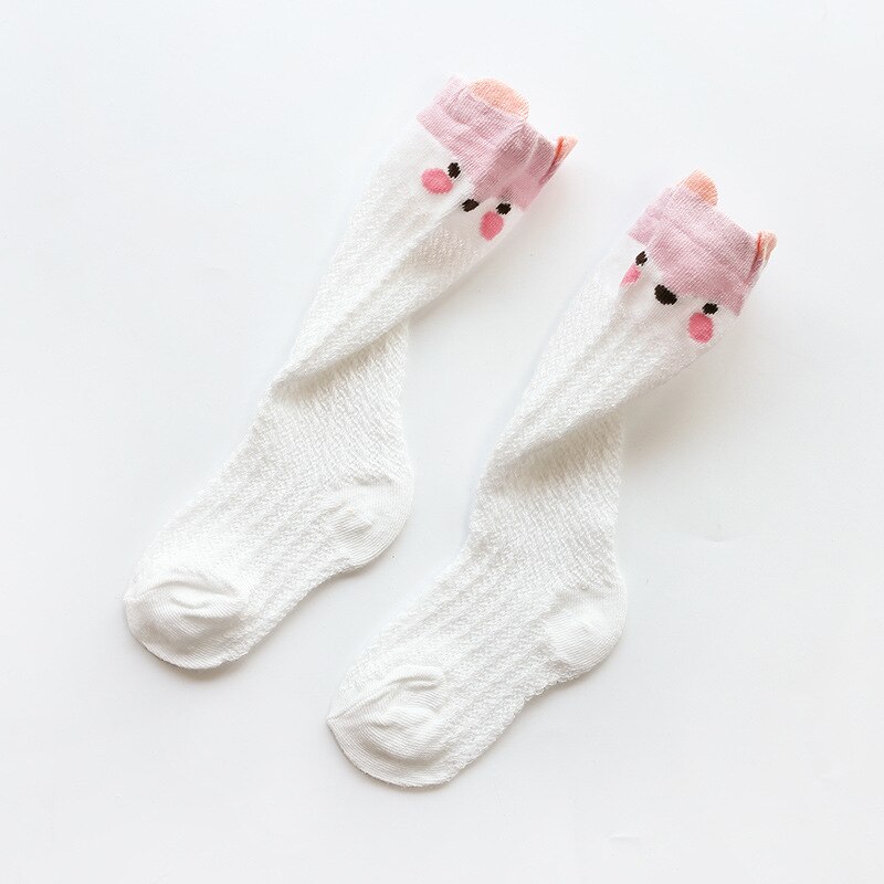 Ultratynde søde dyr strømpe til oy piger benvarmere baby myggesikre strømper børn sokker tegneserie åndbar strømpe: Lyserød hvid / 0-12m