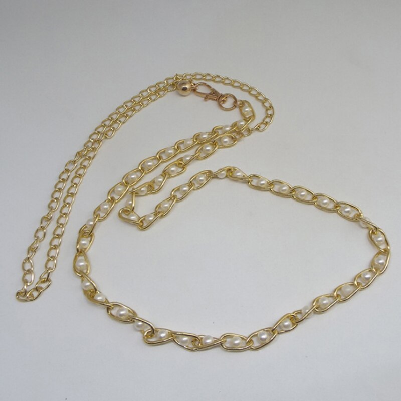 Ladies Metal Adjustable Thin Ladies Waist Chain Women Strap Dress Belt Pearl Decorative Clothes Accessories: White