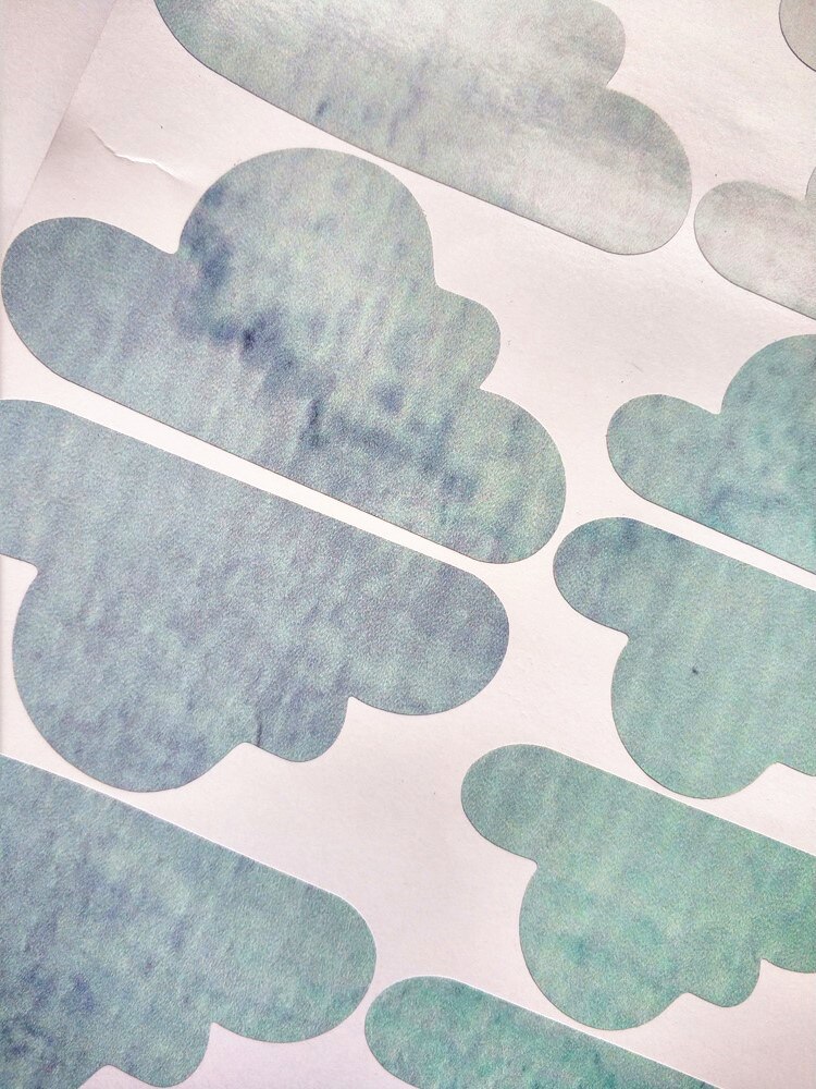 Nursery Clouds Pattern Wall Sticker Watercolour Vinyl Decal Removable For Girls Room Decor