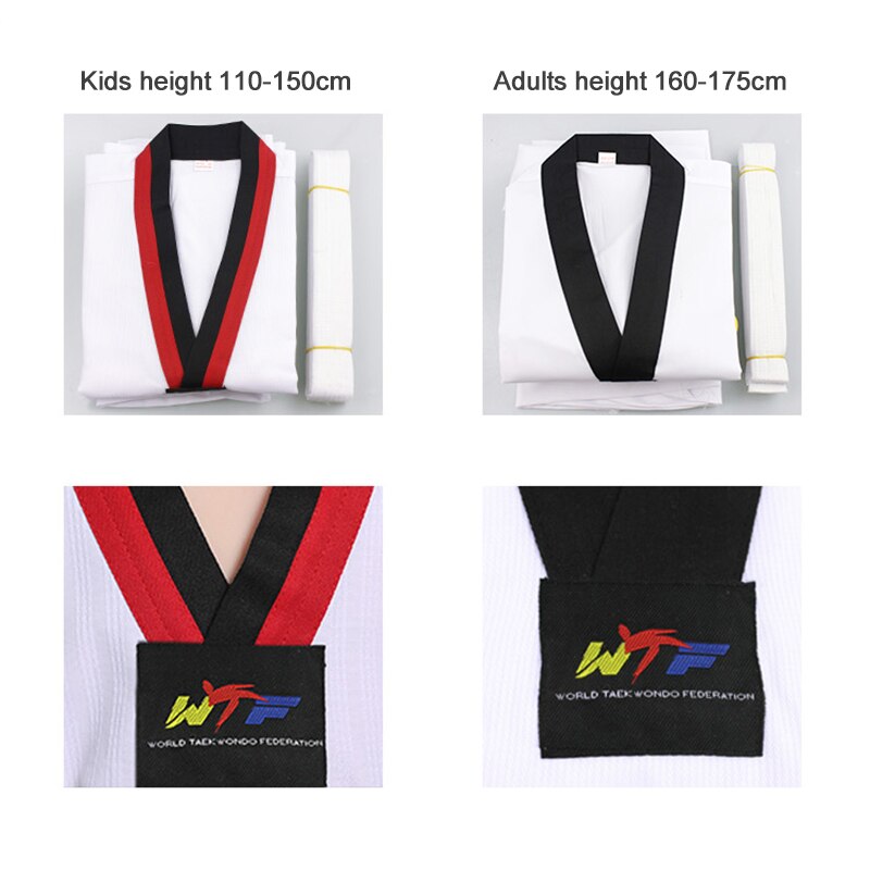 Kid 'S Wit Katoen Wtf Karate Uniform Mannen Taekwondo Dobok Kleding Met Riem Kinderen Volwassen Lange Mouwen Tkd Training kleding