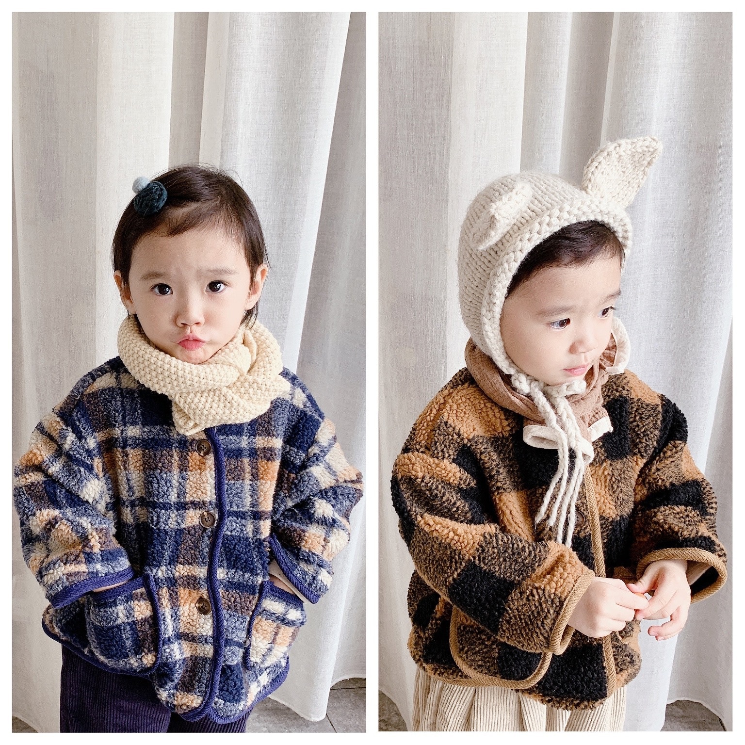 5550 wollen winterjassen voor kinderen, geruite katoenen kleding, babyjongens- en meisjesjassen, warme kleding, 1-7t peuteroutfits