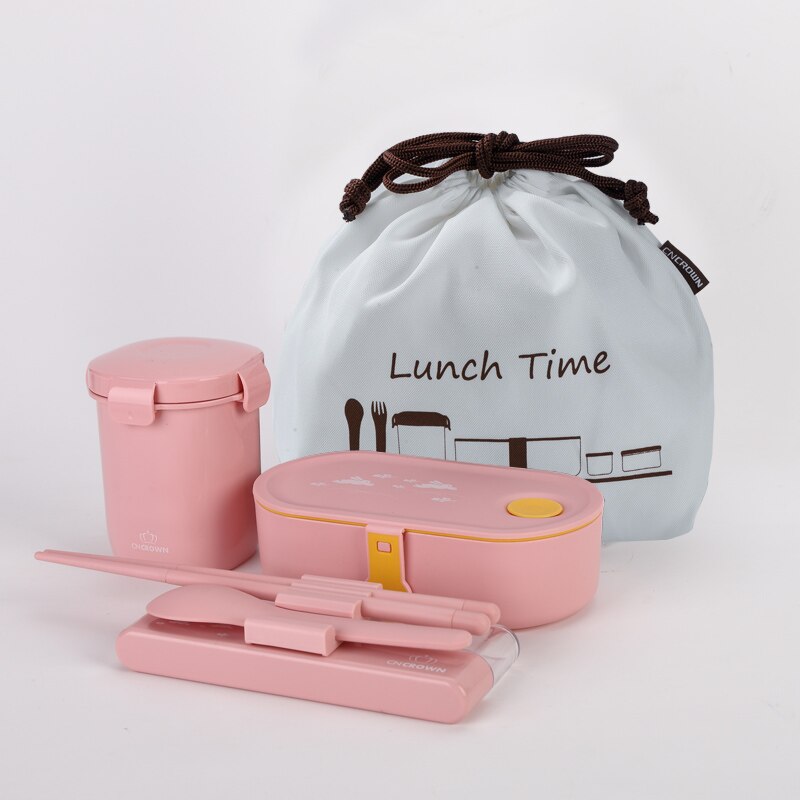 ONEUP Japanese Style Lunch Box Eco-friendly Bento Box Leakproof Food Container Microwavable Thermo Container For Food: Pink four-piece Set