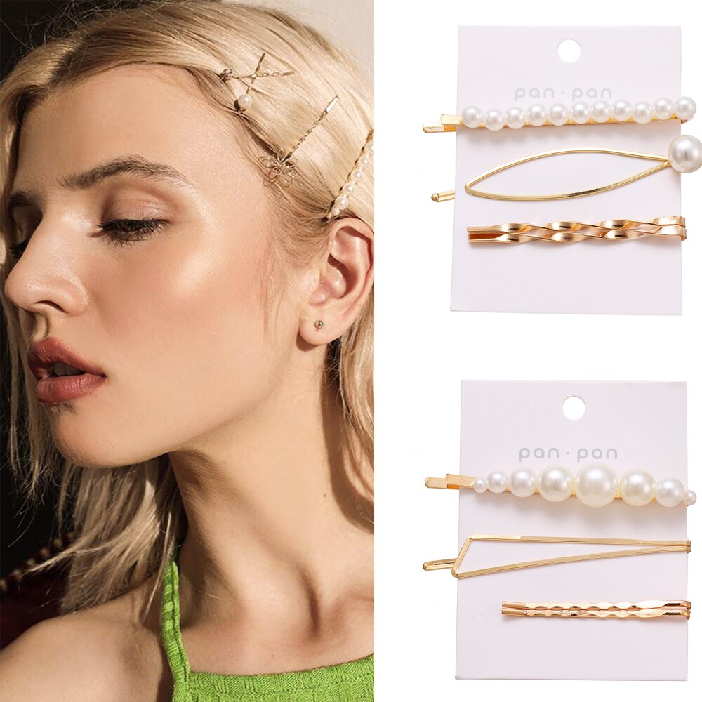 3 pièces/ensemble femmes Barrette métal or perle pince à cheveux pour les femmes coréenne épingles à cheveux bandeau cheveux accessoires bijoux