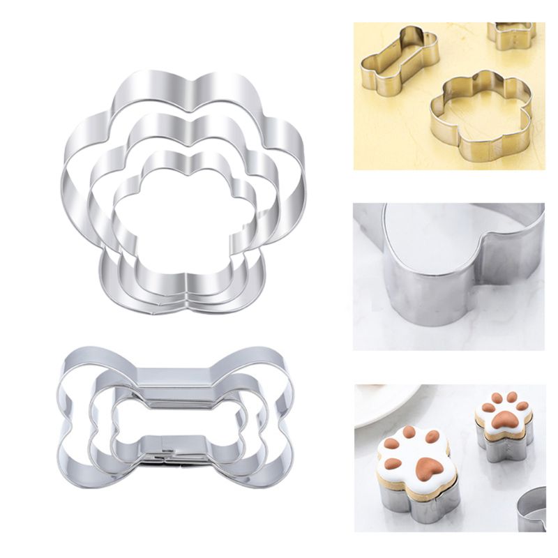 Roestvrij Staal Hond Bot Poot Cookie Cutter Mold Diy Fondant Sugarcraft Pastry Biscuit 3D Bakvorm Set