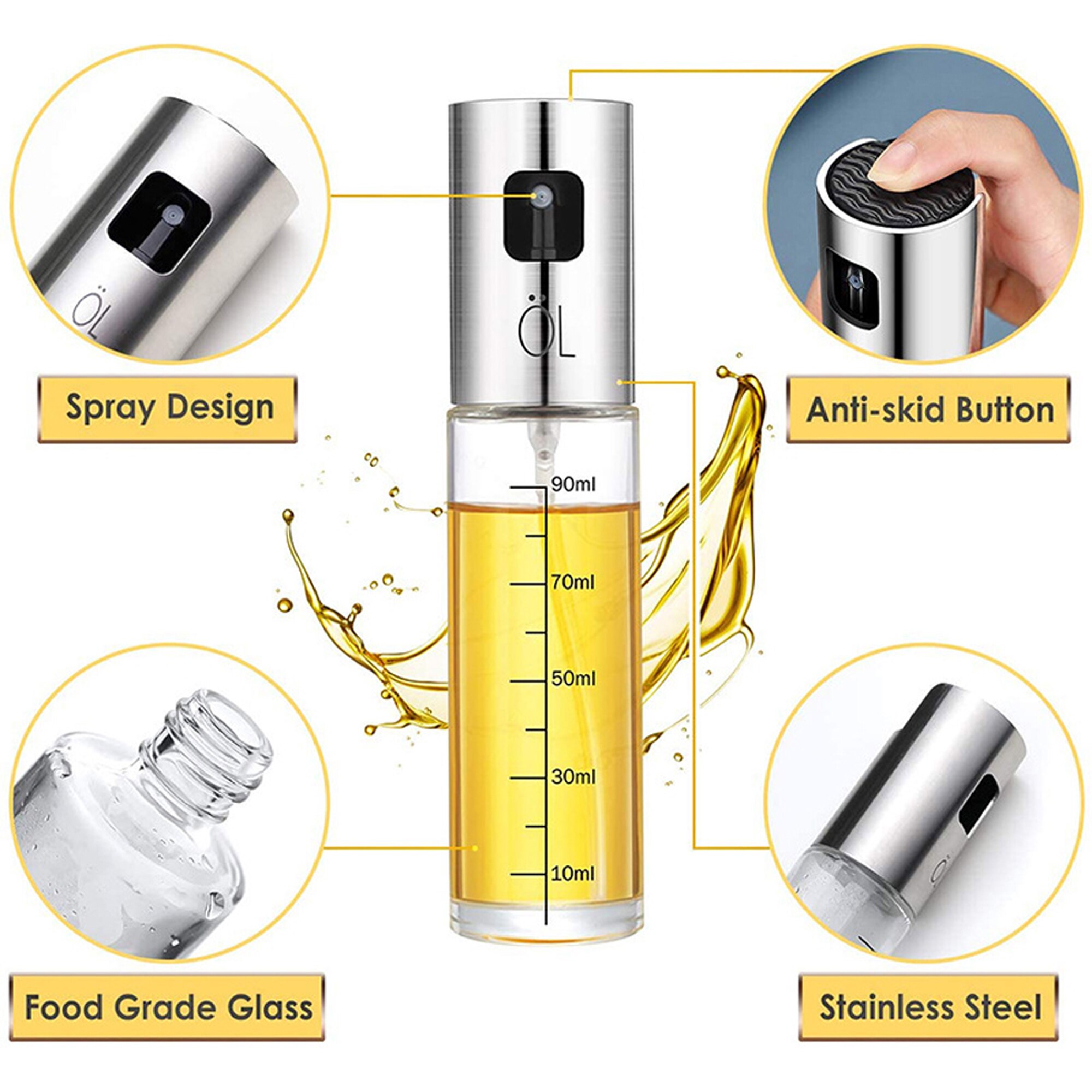 Olive Oil Sprayer Dispenser Bottle Sets Premium Lead-Free Glass Stainless Steel Oil Vinegar Soy Sauce Spray for Cooking BBQ