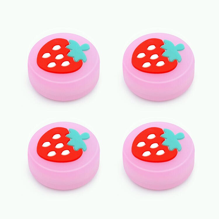 4Pcs Luminous Light Leaf Strawberry Thumb Grip Cap Controller Analog Protective Cover For Nintendo Switch/Lite Joy-Con: Pink Strawberry