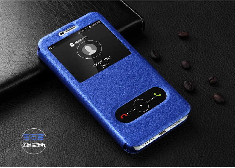 Schnell Ansicht Fall für Huawei Ehre 5A Fall Abdeckung Honor 5A LYO-L21 Fenster Leder Flip Fall Y6 II Compact/ y6II-Compact LYO-L01: blue leather case