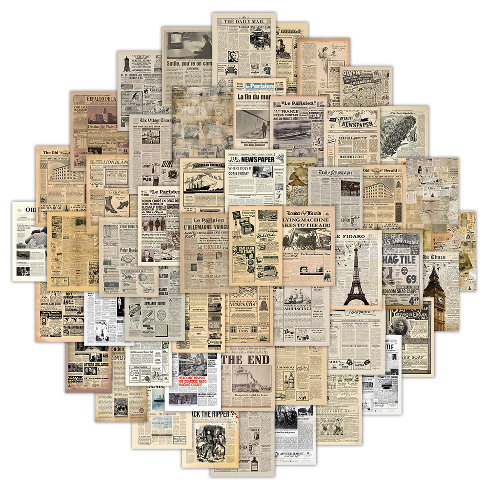 10/30/60pcs Retro Magazine Stickers Vintage Newspaper Poster Decals DIY Diary Suitcase Scrapbook Phone Bike Graffiti Sticker Toy