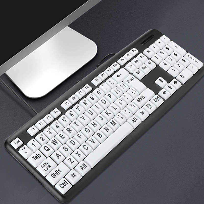 keyboard Black Low Vision Keyboard USB Wired Old People Keyboard with White Large Print Keys keyboard cover qwerty