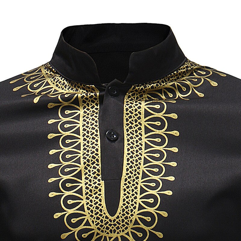 Zomer Heren Smoking Shirts Lange Mouwen Afrikaanse Land Stijl Zwart Casual Mid Oost Mens Shirt Voor Man XXXL b362