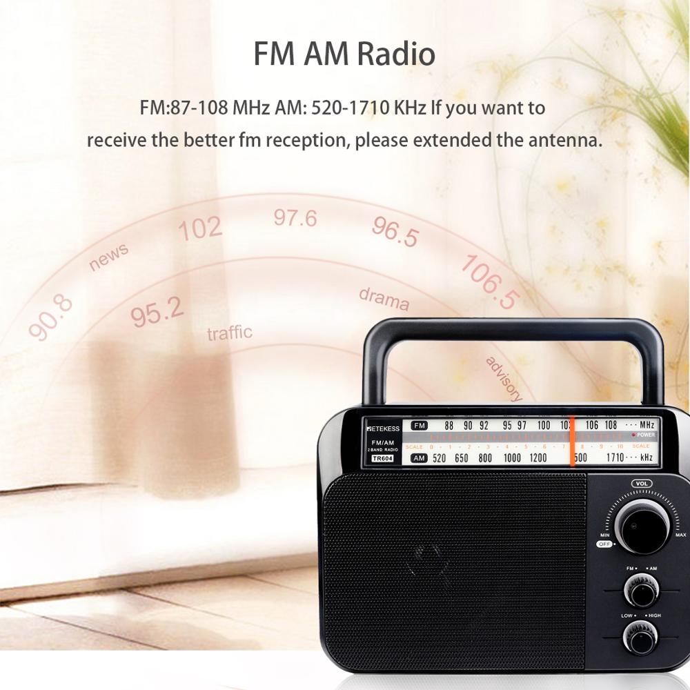 Retekess  tr604 am fm radio bærbar transistor analog radio med 3.5mm øretelefonstik  by 3 d cellebatterier eller vekselstrøm