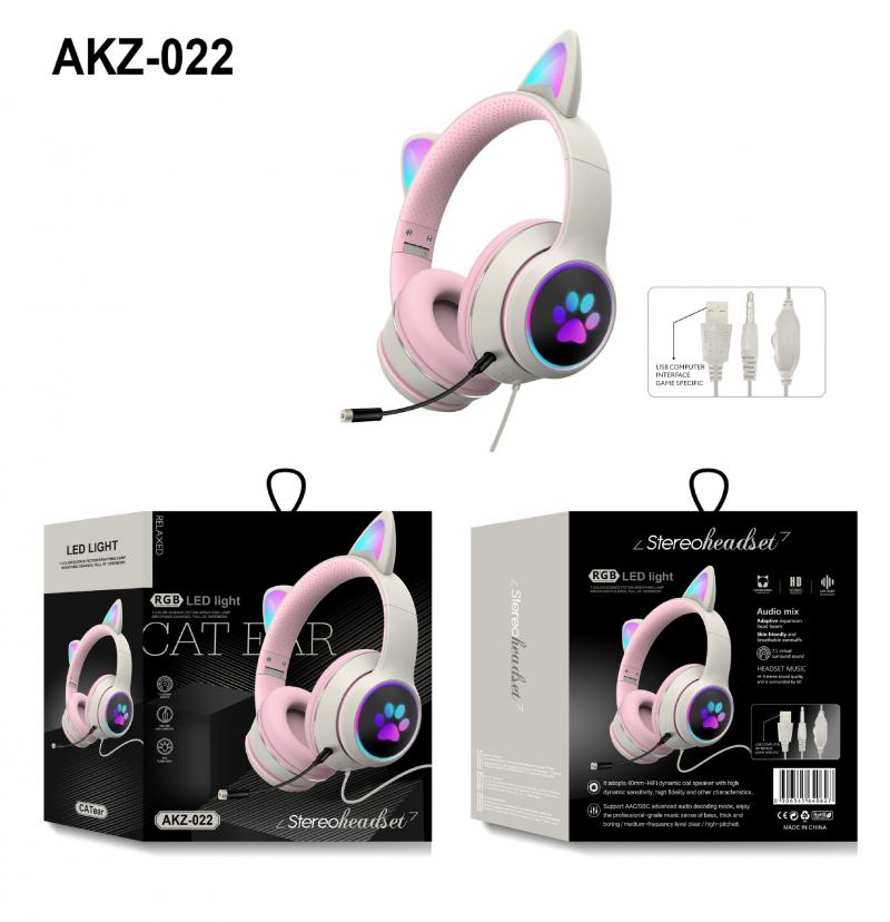 Cute Cat Ear Wired Headphone Noise Reduction Virtual Dual Mic 7.1 Channel LED Light Gaming Headset For Laptop Computer Gamer: 02