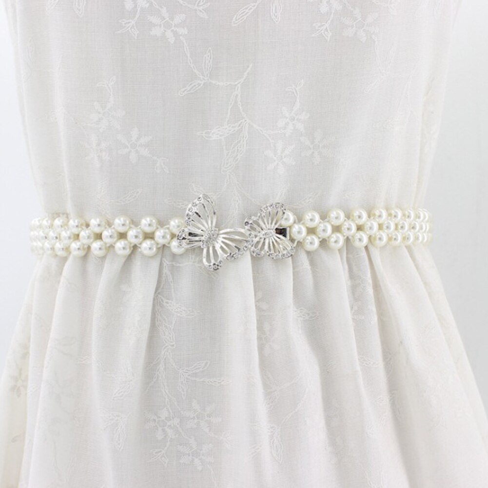 1PC Women Pearl Waist Belt Chain Rhinestone Elastic Pearl Dress Chain Belt Dress Decorative Belt Female Chain: 9