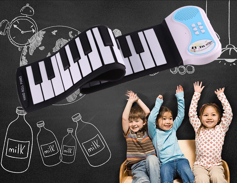 ! Piano à clavier souple en silicone avec 37 touches, 8 tons différents, 6 chansons de démonstration (bleu, rose, vert)