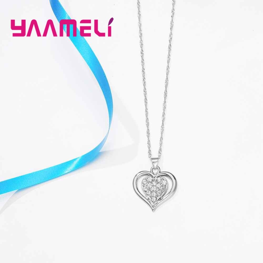 Europa Ketting Oorbellen Set Eenvoudige Stijl Dubbele Liefde Shape Kerst Surprise Voor Vrouwen 925 Sterling Zilver