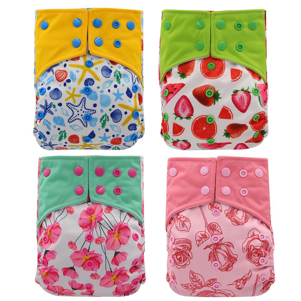 4PCS/Pack Washable AI2 Cloth Diapers Bamboo Charcoal Inner Baby Diaper Cover Washable Reusable Pocket Diaper Baby Nappies