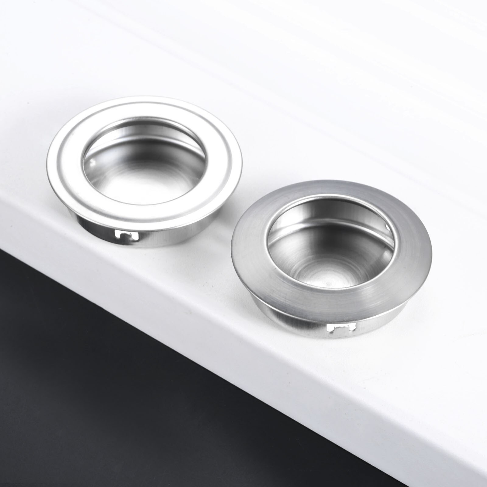 DRELD 5Pcs Stainless Steel Flat Furniture Handles Recessed Flush Pulls Finger Insert Sliding Door Drawer Handles Cabinet Pulls