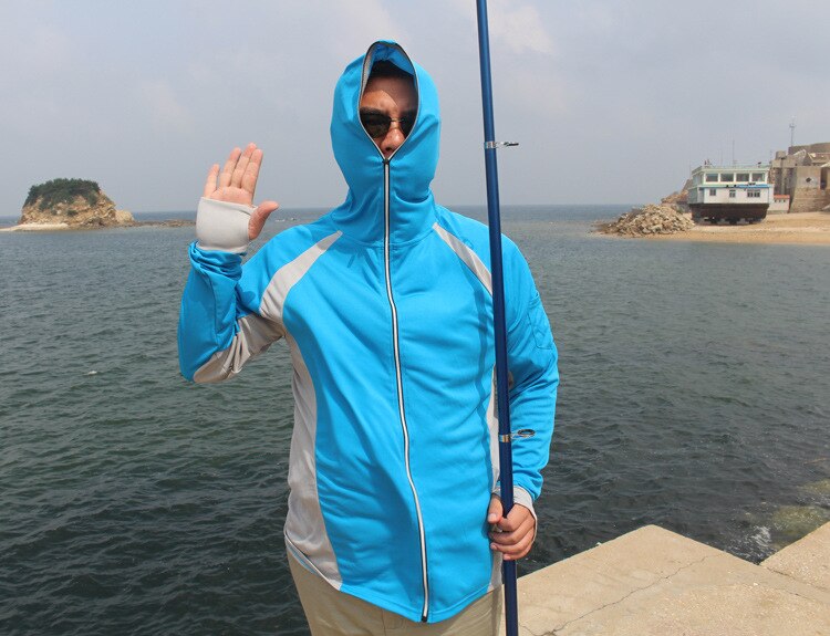 TRVLWEGO-Camiseta de manga larga para hombre, camisa de secado rápido con protección UV, azul claro, para escalada, senderismo, pesca, ropa para exteriores: Azul / Asian size XXXL