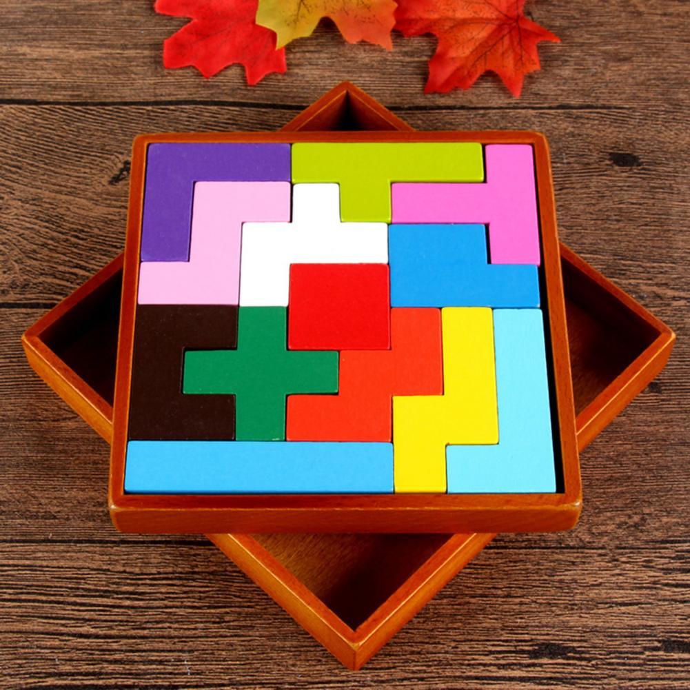 13Pcs Houten Blok Brain Teaser Puzzel Vroege Educatief Speelgoed Kids Pre-School Kleurrijke 3D Puzzel Tangram math Speelgoed