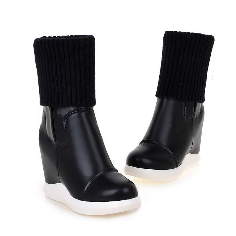 Morazora stil rund tå midt læg støvler kvinder slip on stretch støvler komfortable kiler sko kvinde efterår vinter støvler