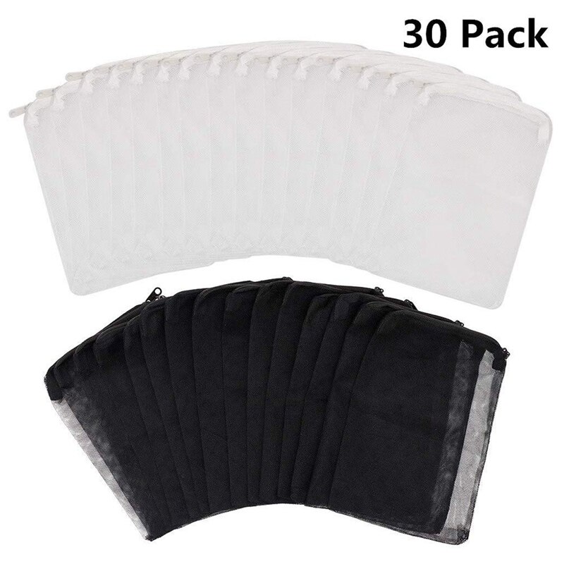 30 pakke akvarium mesh media filter poser high flow mesh bag gjenbrukbare nettposer med plastglidelås for fisketank bio baller pelleti: Default Title