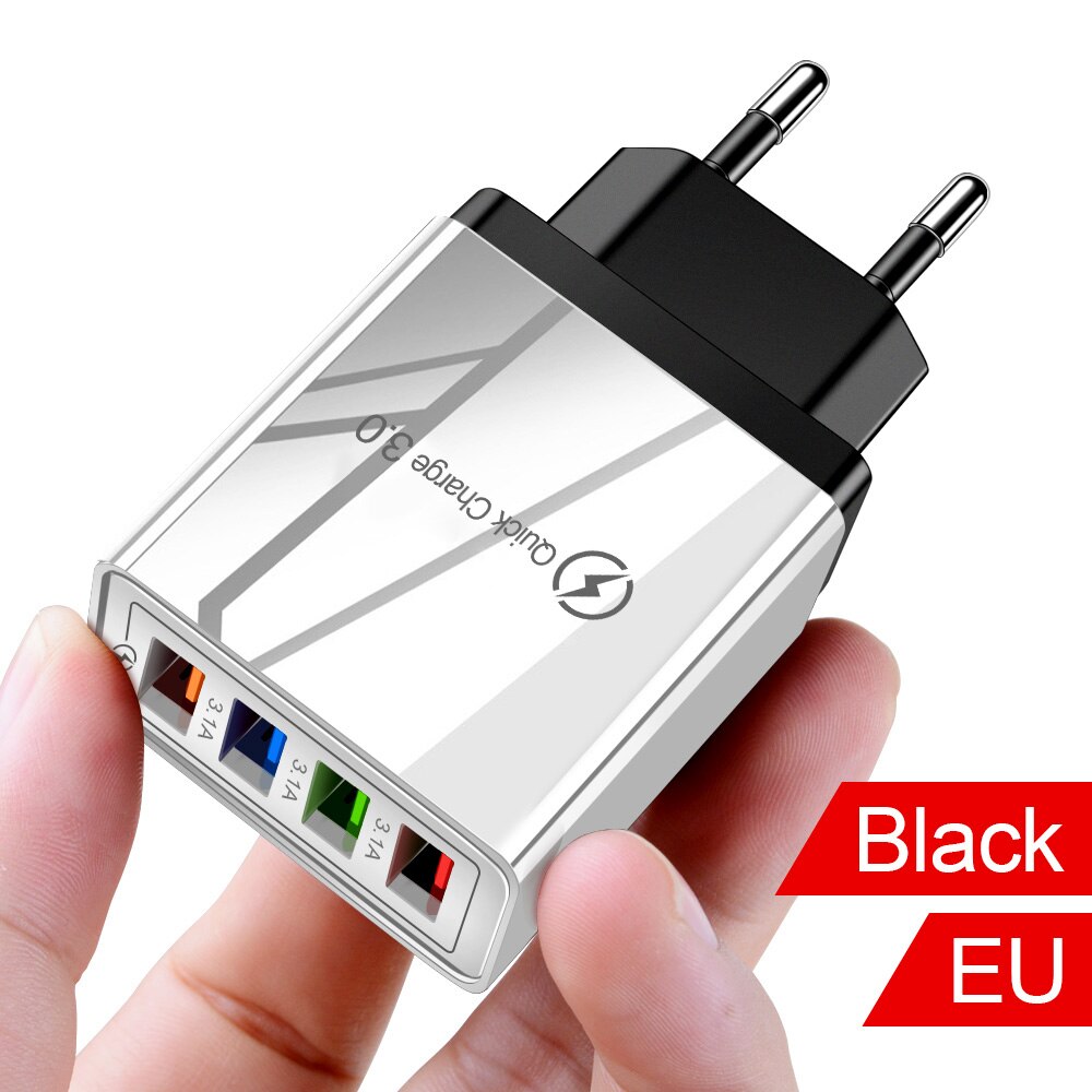 Cargador USB con enchufe europeo/estadounidense Olaf, carga rápida 3,0 4,0, adaptador de teléfono para Huawei Tablet, cargador móvil de pared, adaptador de carga rápida: US Plug / Black white