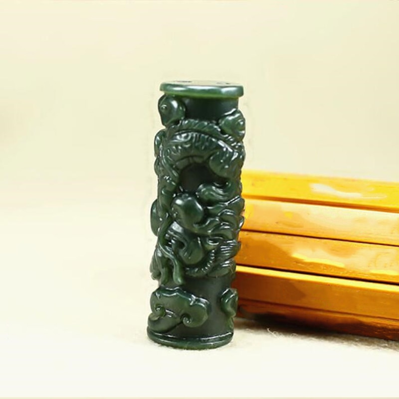 Natural Hetian Jade Dragon pillar Jade Pendant Jewelry Lucky Exorcise evil spirits Auspiciou Amulet Fine Jewelry Jade Pendant