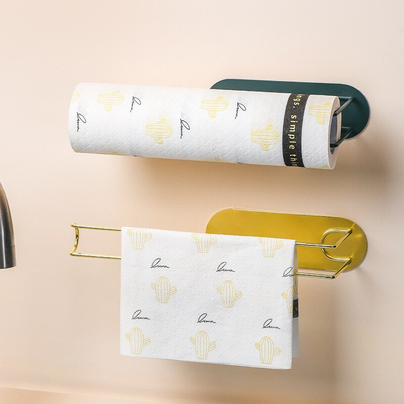 Nordisk guld järn pappershanddukshållare väggmonterad förvaringsställ hemorganisatör hylla köksredskap för handdukspapper plastfolie