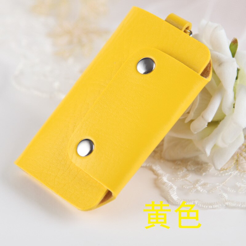 Enkel nyckelring nyckelväska spänne pu läder unisex färg nyckelhållare arrangör bil påse hushållerska väska: Gul