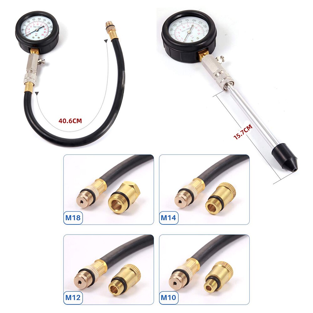 Compression Tester Pressure Gauge Tester Kit Motor Auto Petrol Gas Engine Cylinder Car Motorcycle Pressure Gauge with Adapter