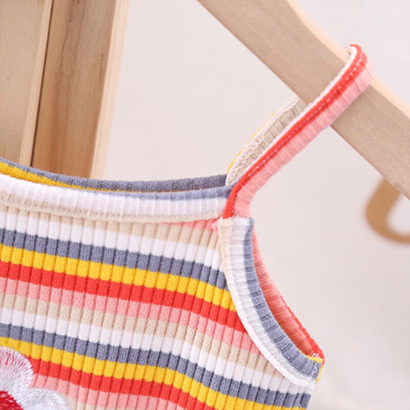 Cotton Girls Vest Color Stripe Kids Camisole Cartoon Flowers Children Tops Summer Baby Singlet Girls Undershirts Teenager Tank