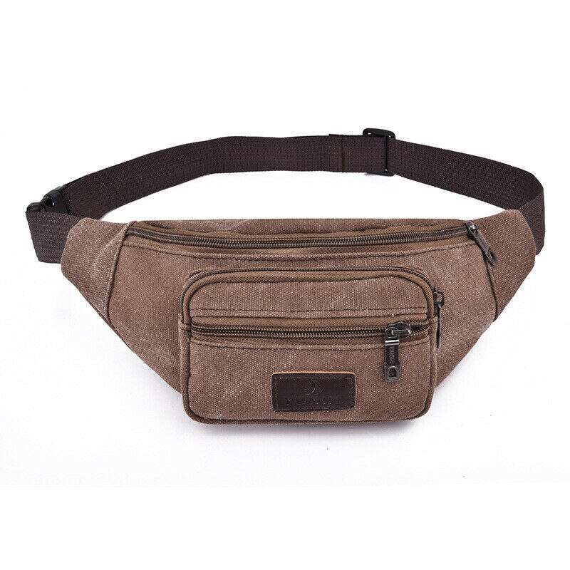 Heren Heuptas Fanny Pack Canvas Schoudertas Sport Reizen Portemonnee Pakket Hip Taille Veel Portemonnee Heuptas: Bruin