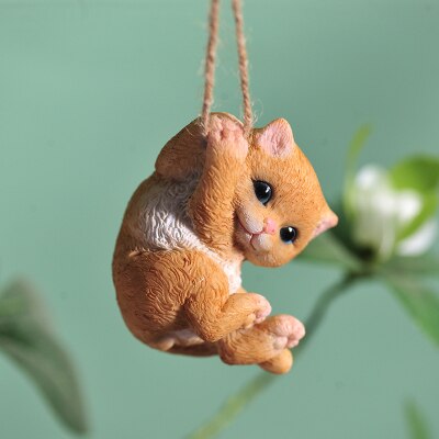 Schattige katten honden teddy schommel dier boom hanger hangende decoratie kawaii verjaardag kinderspeelgoed feeëntuin miniaturen huisdecoratie: Bruine kat