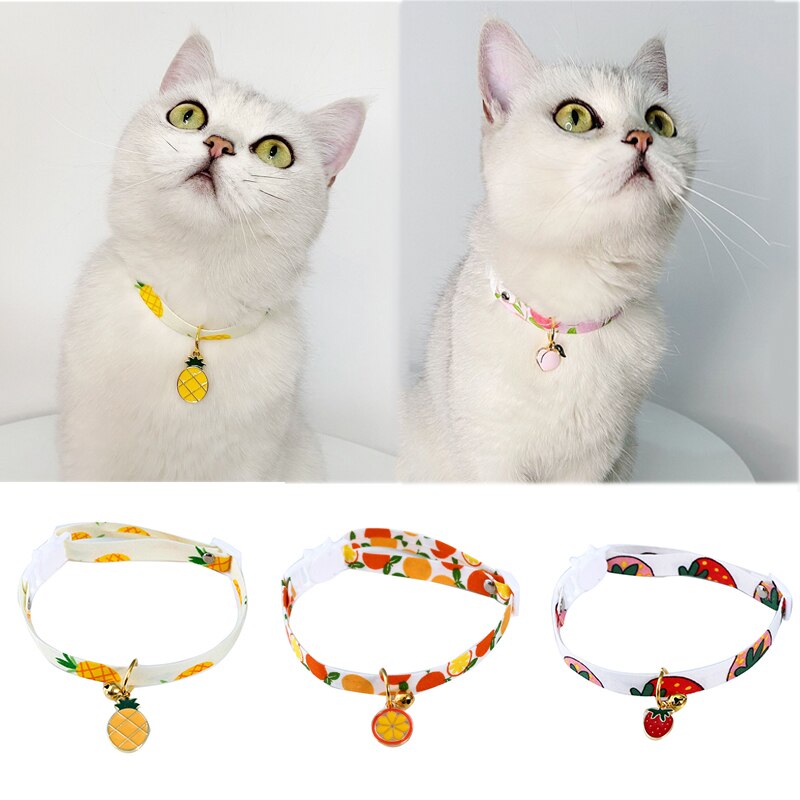 1Pc Breakaway Kat Halsbanden Met Bell Ananas Aardbei Perzik Patronen Veiligheid Verstelbare Kitten Halsbanden Voor Huisdieren