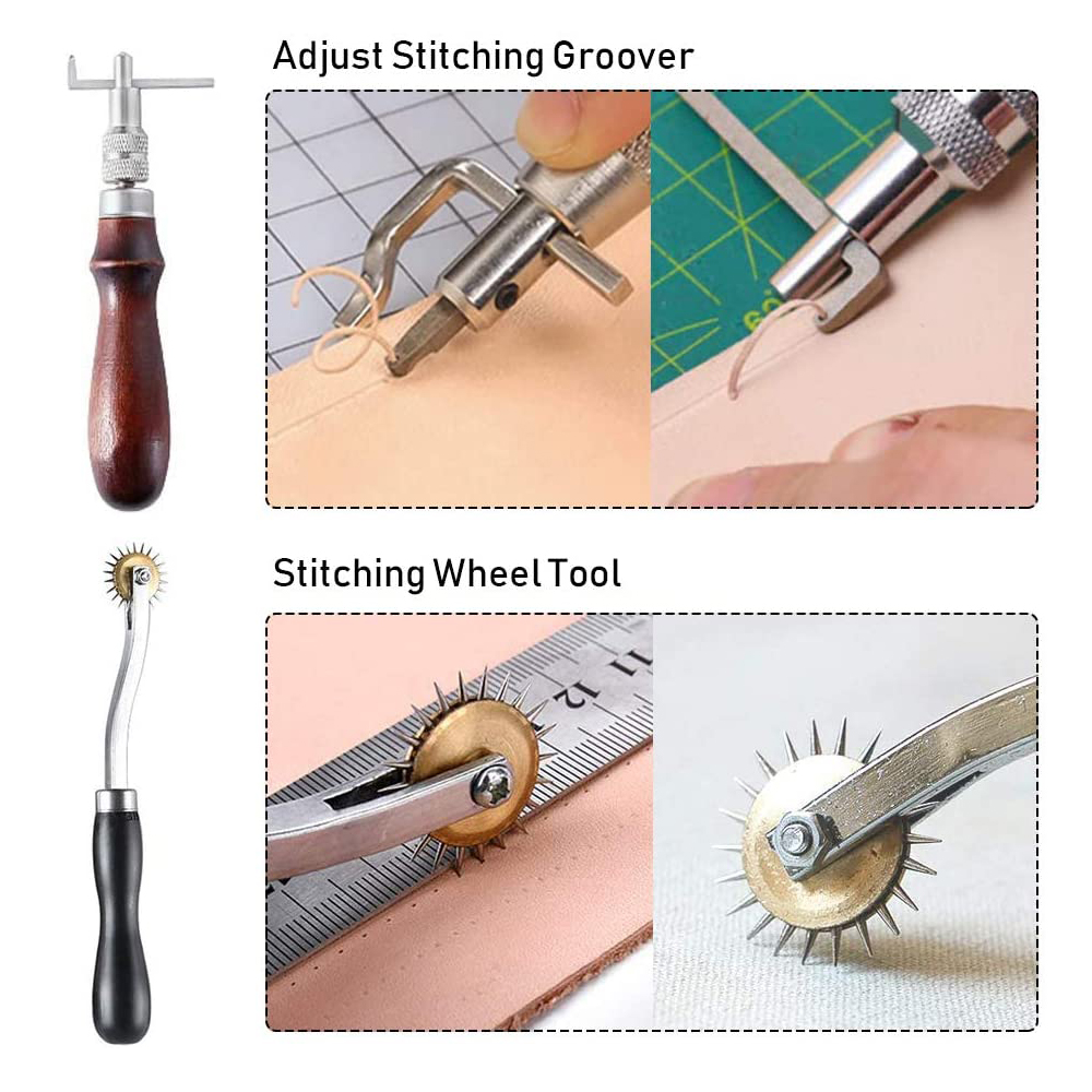 Leather Craft Tools Kit Hand Sewing Stitching Punch Carving Work Leather Groover Kit DIY Stitching Craft Tool
