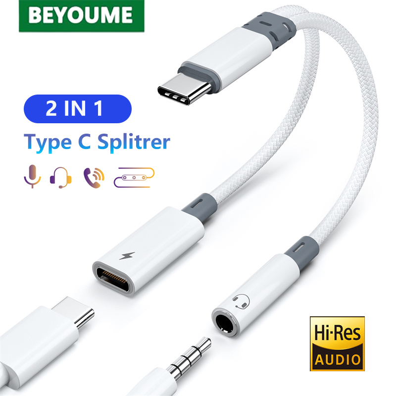 Divisor USB C 2 en 1, PD 60W tipo C a conector de 3,5mm, adaptador de Audio auxiliar para auriculares, cargador rápido tipo C, DAC de 32 bits para iPhone 15 16