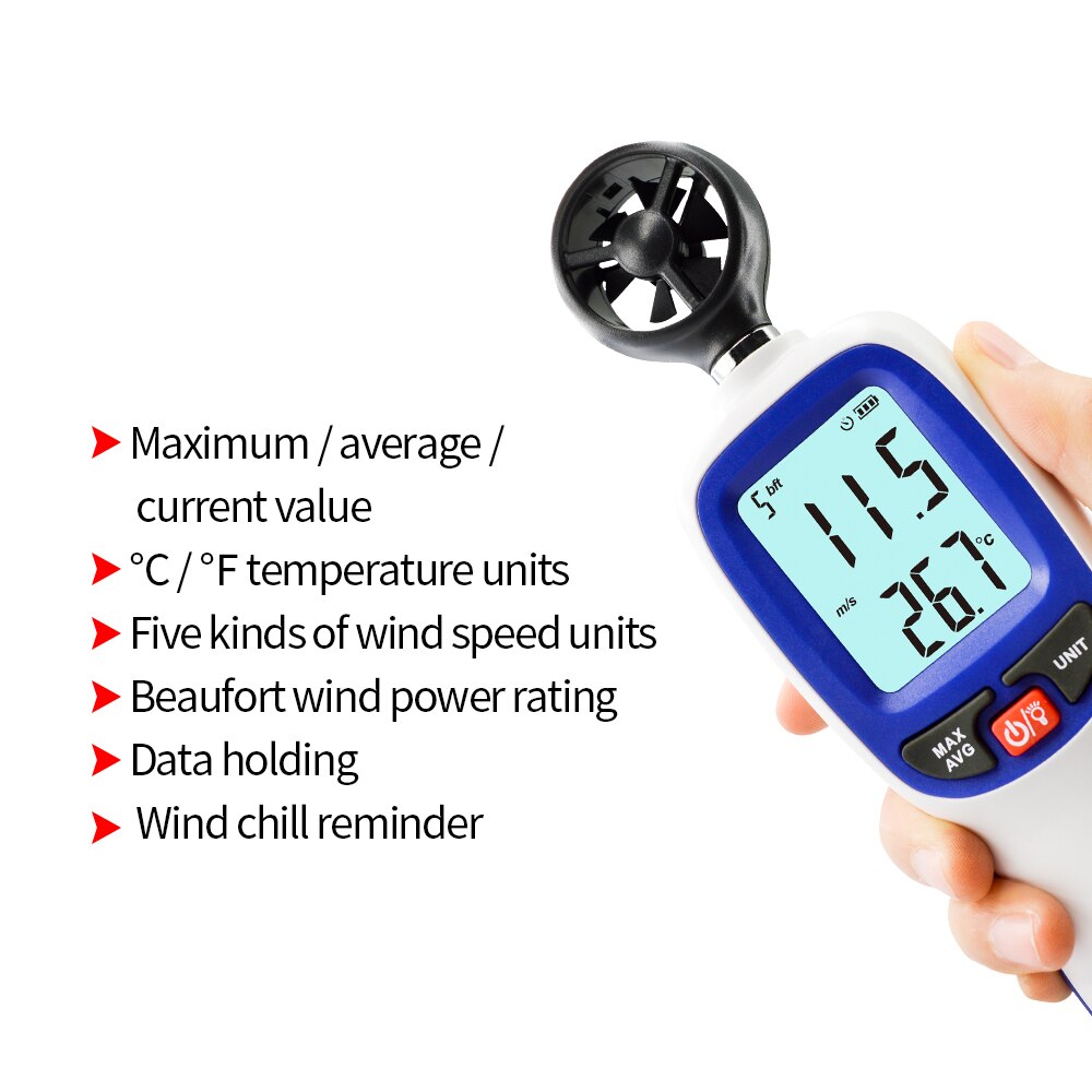 Digital Wind speed Meter Anemometer Air Flow instrument Gauge Temperature LCD Display Auto Tachometer WT82