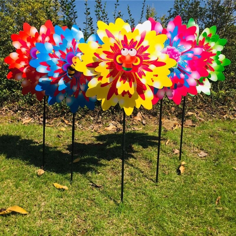 Wind Spinner Drie Lagen Zonnebloem Outdoor Tuin Decoratie Windmolen Pinwheel Kinderen Kinderen Speelgoed Cartoon Grappig