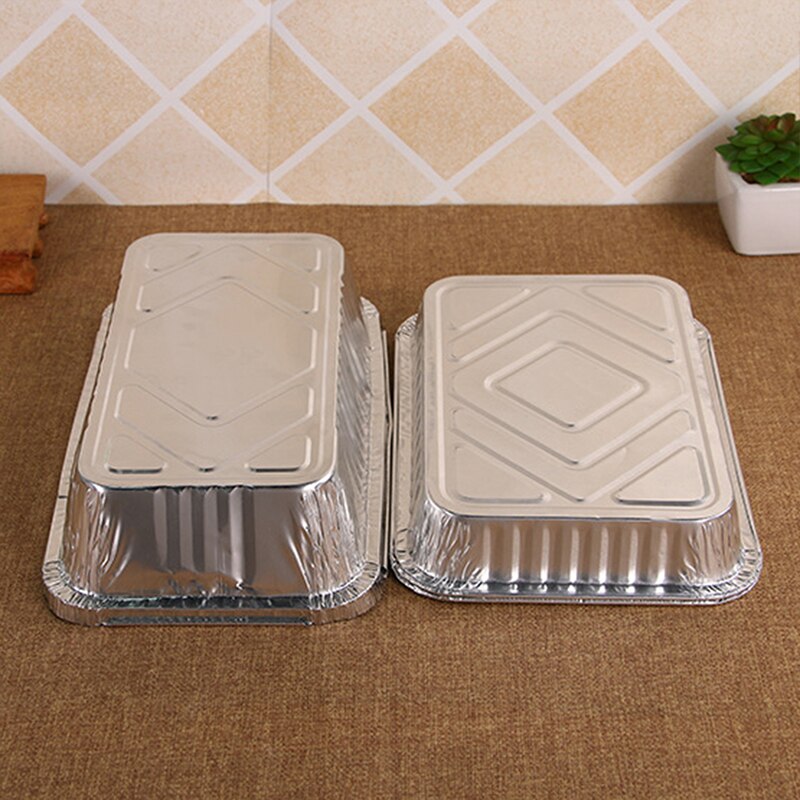 10Pcs Disposable Aluminum Foil Lunch Box Grease Drip Pans Grill Catch Tray With Lid Kitchen Supplies Tableware Accessories