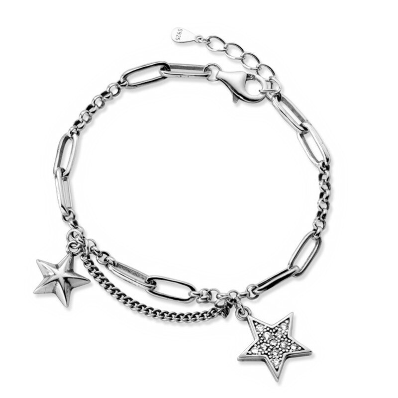 Semplice Vintage ▾ stella pentagramma Zircone A più Strati Della Catena 925 Braccialetto in Argento sterlina per Le Donne Del Progettista delicato Commercio tutto'ingrosso Dei Monili: Default Title