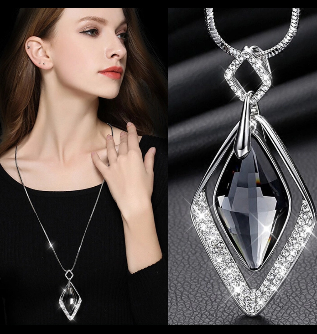 Lange halskæder og vedhæng geometrisk krystal statement halskæde til kvinder collier femme perle choker smykker: Messing belagt