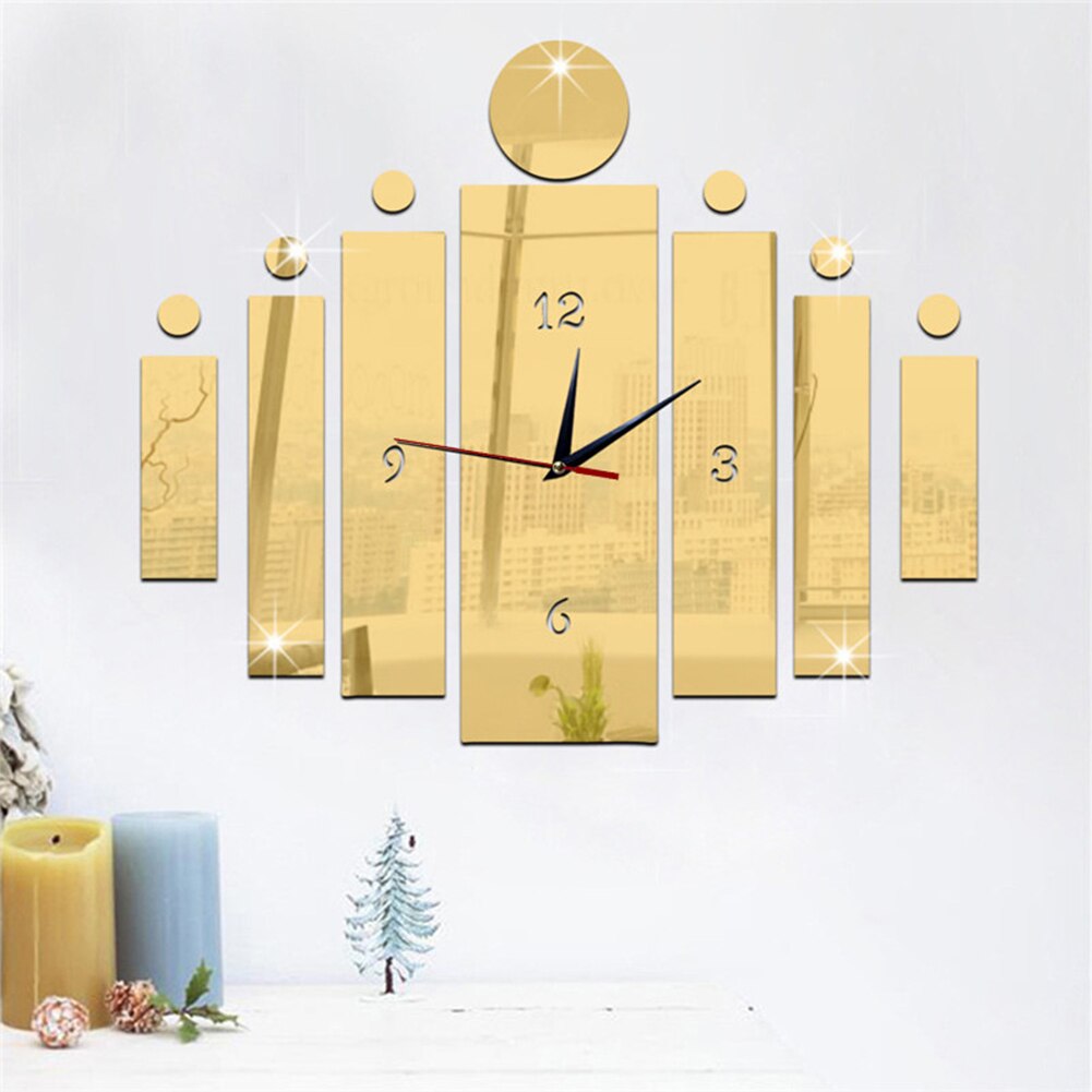 Home Decorative Wall Clock DIY Strip Rectangular Mirror Wall Clock Acrylic Strip Rectangular Mirror Sticker: Gold