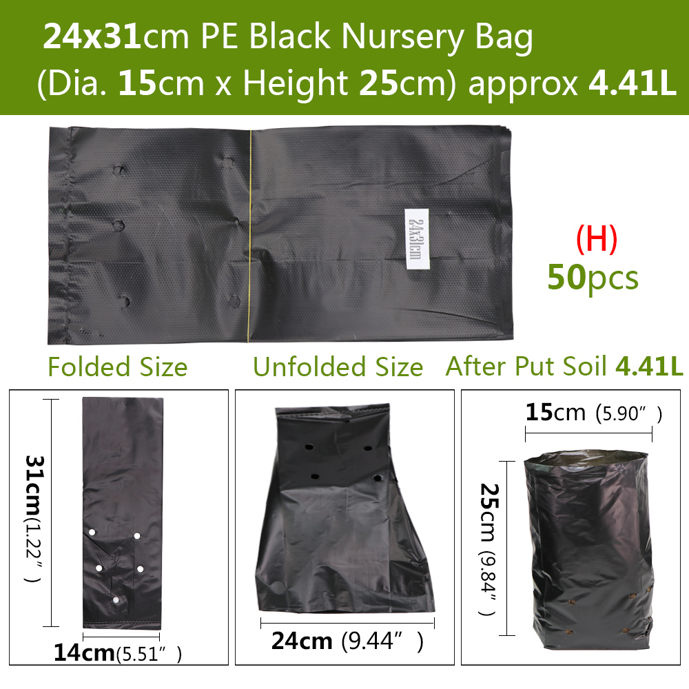 50PCSHDPE Black Grow Soil Bags Garden Agricultural Cultivation Pockets Seedling Breathable Permeable Anti-UV Pouch: H