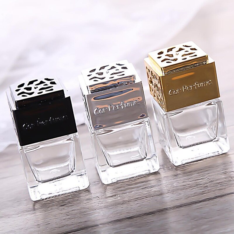 Car Empty Glass Bottle Perfume Square Bottle Automobile Air Conditioner Perfume Clip Auto Air Freshener For Lady Car Ornaments